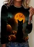 Casual Cat Crew Neck Long Sleeve T-shirt