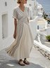 Women Striped Summer Split Joint Dress V Neck Short Sleeve T-Shirt Dress A-Line Dress