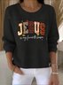 Women Cotton Text Letters Long Sleeve Comfy Vintage Sweater