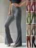 Women Plain Long Elastic Waist Pants Vintage Spring/Fall Trousers