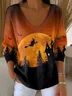 Casual Halloween V Neck Long Sleeve T-shirt