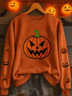 Casual Crew Neck Halloween (pumpkin) Sweatshirt Printing