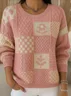 Women Cotton Geometric Long Sleeve Comfy Vintage Sweater