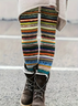 Women Abstract Stripes Casual All Season Printing Long Leggings