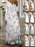 Women Floral Spring/Fall Printing Dress V Neck Long Sleeve T-Shirt Dress A-Line Dress