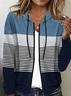Women Spring/Fall Outerwear Casual Printing Striped Long Sleeve Hoodie Jacket