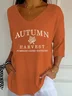 Vintage Letter Pattern V Neck Three Quarter Sleeve T-shirt