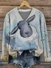 Women Animal Picture Long Sleeve Comfy Vintage Sweater