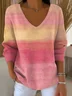Women Cotton Ombre Long Sleeve Comfy Casual Sweater
