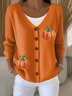 Women Cotton Pumpkin Pattern Long Sleeve Comfy Casual Cardigan