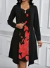 Women Floral Spring/Fall Dress V Neck Long Sleeve A-Line Dress