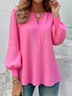 V Neck Long Sleeve Plain Regular Micro-Elasticity Regular Fit Shirt For Women