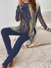 Women Ombre Two-Piece Set Daily Long Sleeve Vintage Spring/Fall Top With Pants Matching Set