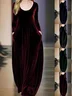 Women Plain Spring/Fall Split Joint Dress Crew Neck Long Sleeve Velvet A-Line Dress