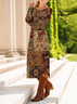 Women Floral Spring/Fall Dress Crew Neck Long Sleeve T-Shirt Dress A-Line Dress