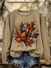 Casual Crew Neck Maple Leaf Sweatshirt Printing