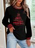 Casual Christmas Crew Neck Color Block Sweatshirt