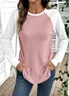 Casual Color Block Crew Neck Long Sleeve T-shirt