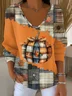 Casual Halloween (pumpkin) V Neck Long Sleeve T-shirt