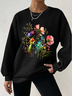 Casual Crew Neck Floral Sweatshirt