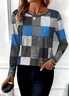 Casual Color Block Crew Neck Long Sleeve T-shirt