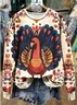 Casual Crew Neck Turkey Sweatshirt Printing