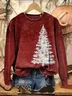Casual Crew Neck Christmas Tree Sweatshirt Printing