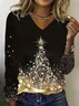 Casual Christmas V Neck Long Sleeve T-shirt
