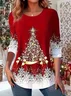Casual Christmas Crew Neck Long Sleeve T-shirt