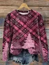 Casual Crew Neck Plaid Sweatshirt Printing