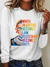 Crew Neck Long Sleeve Text Letters Regular Medium Elasticity Loose Blouse For Women