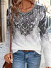 Casual Ethnic V Neck Long Sleeve T-shirt