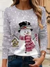 Casual Christmas Snowman Crew Neck Long Sleeve T-shirt