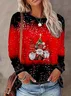 Casual Christmas Crew Neck Long Sleeve T-shirt