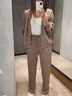 Women Plain Buttoned Two-Piece Set Daily Long Sleeve Casual Spring/Fall Top With Pants Matching Set