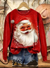 Casual Crew Neck Santa Claus Sweatshirt Printing