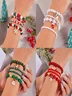 New Christmas Rice Bead Bracelet Four-pack Women's Stacking Santa Claus Snowflake Bell Elk Holiday Party Bracelet