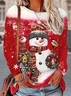 Casual Christmas Snowman Crew Neck Long Sleeve T-shirt