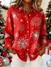 Shawl Collar Long Sleeve Christmas Regular Loose Shirt For Women