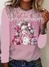 Casual Christmas Snowman Crew Neck Long Sleeve T-shirt