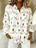 Shawl Collar Long Sleeve Christmas Regular Loose Shirt For Women