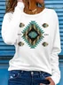 Casual Ethnic Crew Neck Long Sleeve T-shirt