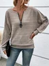 Casual Plain V Neck Long Sleeve T-shirt