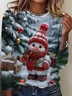 Casual Christmas Snowman Crew Neck Long Sleeve T-shirt