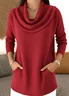 Casual Plain Mock Neck Long Sleeve T-shirt