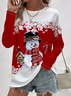 Casual Christmas Snowman Crew Neck Long Sleeve T-shirt
