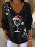 Casual Christmas V Neck Long Sleeve T-shirt