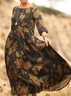 Women Floral Summer Dress Crew Neck Half Sleeve H-Line Dress