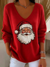 Casual Santa Claus V Neck Long Sleeve T-shirt