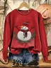 Casual Crew Neck Christmas Snowman Sweatshirt Printing